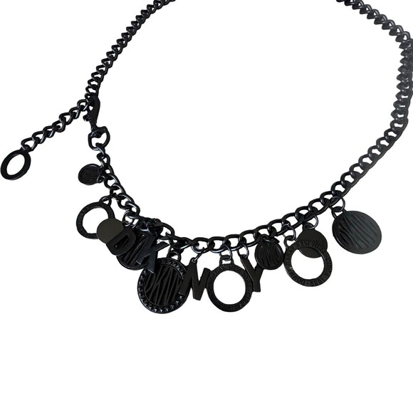 DKNY vintage Subway Token Logo Black Metal Chain Charm Belt 42\